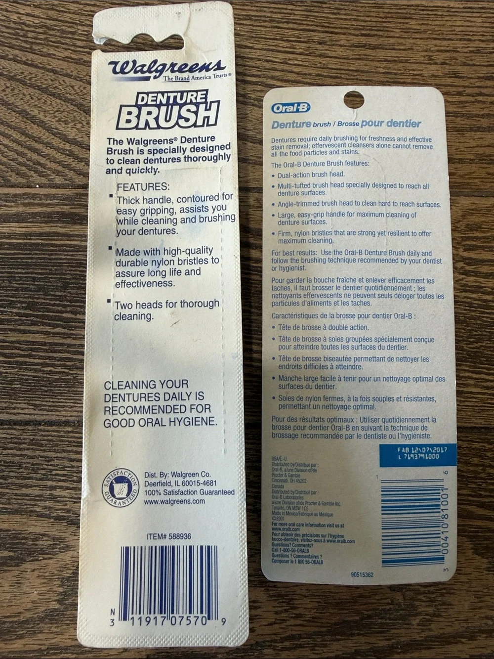 2 Blue Denture Cleaning Brush Durable Nylon Bristles Thick Easy Grip Handle